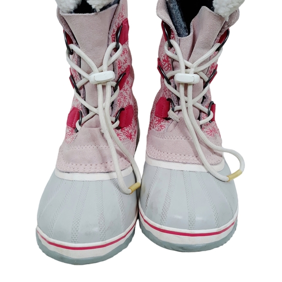 Sorel Yoot Pac Leather Snow Winter Boots Pink Snowflake - Picture 6 of 11